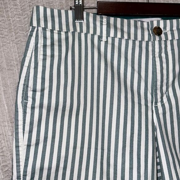 ON 12 Teal White Vertical Stripes 6.5” Mid Rise Everyday Cotton Shorts - Picture 3 of 12